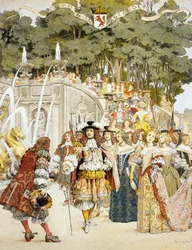 Nicolas Fouquet fogadja XIV. Lajos királyt a franciaországi Vaux-le-Vicomte kastélyban, 1661. augusztus 17.
